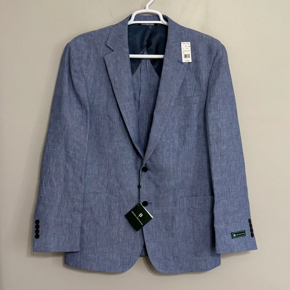 NEW Brooks Brothers Mens 42L Blue 100% Linen Two Button Sport Coat Blazer